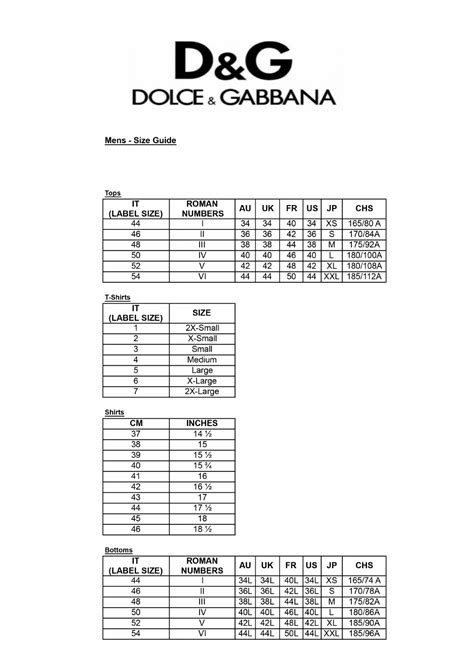 dolce gabbana shirt size chart